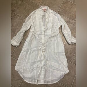 Elegant White Button-Down Tunic Dress- XS